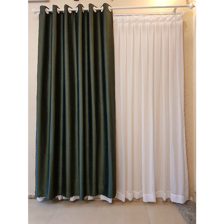 Rèm Cửa Đi may sẵn - 190x270cm Hoàng Yên - Chống nắng cao cấp vân chìm, giảm nhiệt, màu xanh -  Khoen Lỗ R1-26