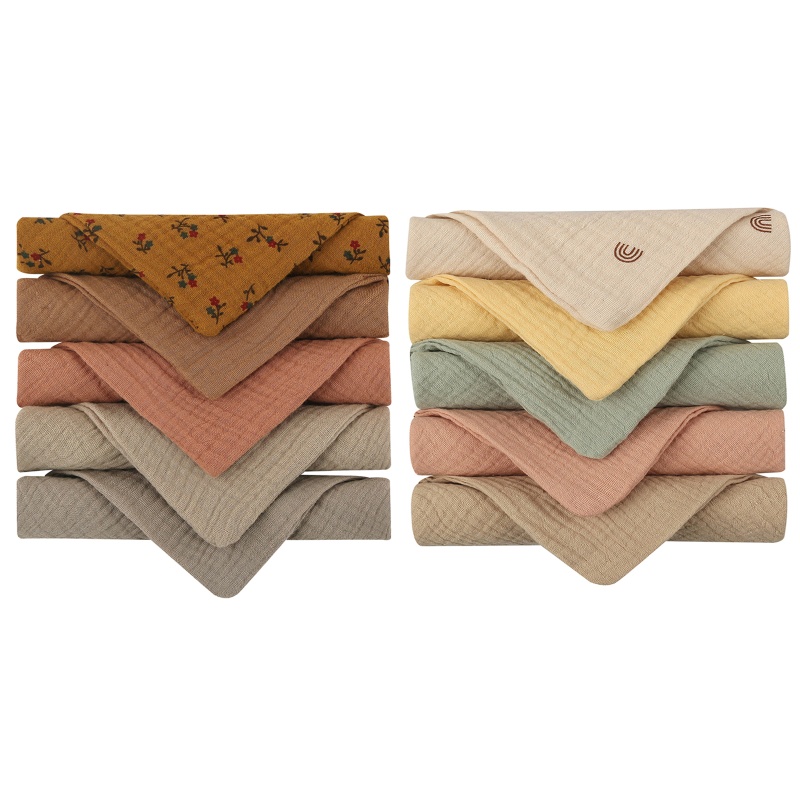Haha Bộ 10 Khăn Lau Mặt / Yếm Tay Cho Bé Bằng Vải Muslin
