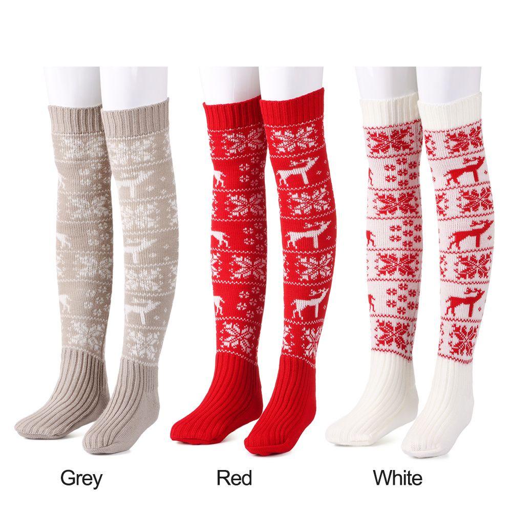 Tất Dệt Kim Dày Giữ Ấm Đầu Gối Phong Cách Giáng Sinh