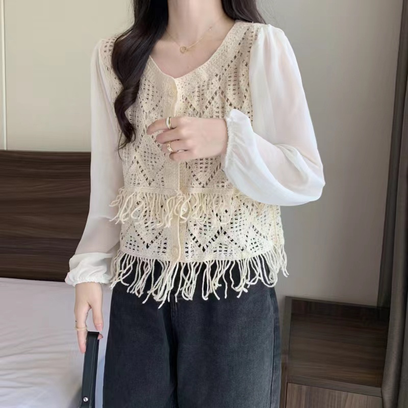 SUXI Áo Nữ Tay Dài Phối Tua Rua Thời Trang Quyến Rũ