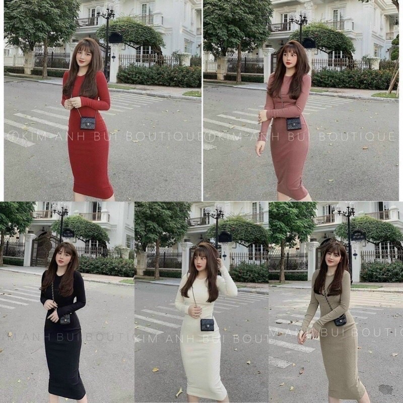 [Mã SKAMLTSM11 giảm 10% đơn 99K] Váy tăm body dài tay chất liệu co giãn bo dáng dài siêu xinh | BigBuy360 - bigbuy360.vn