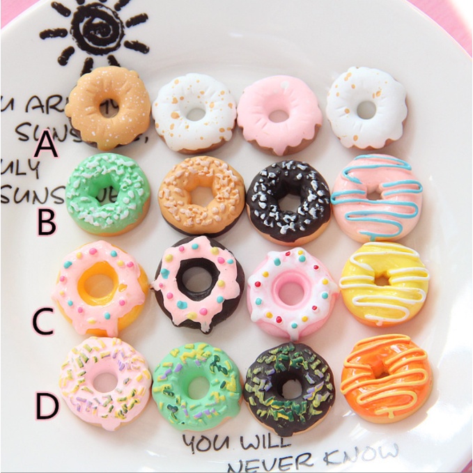 Charm bánh Donut cốm canxi cho các bạn trang trí ốp điện thoại, dán Jibbitz, kẹp tóc, DIY