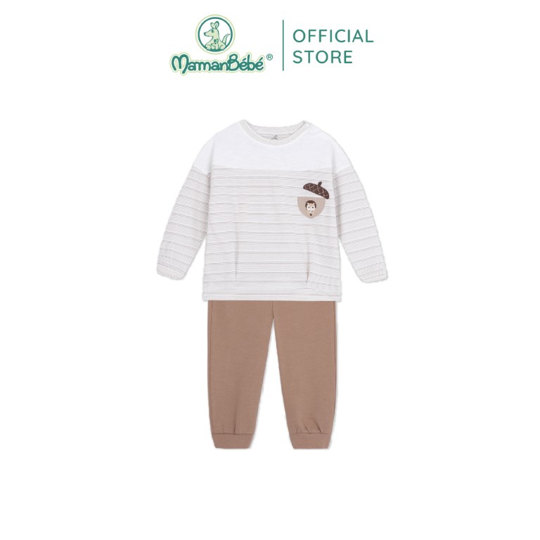 Bộ đồ dài tay La Pomme Sóc và Hạt dẻ nhỏ - Kẻ nâu