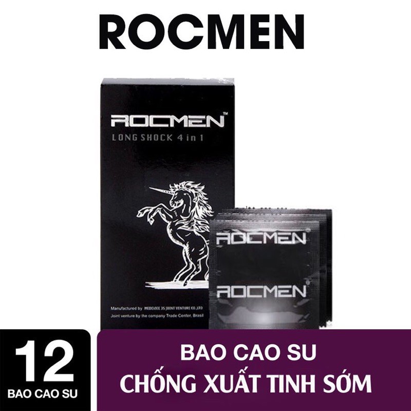 Bao cao su Gân gai Kéo dài thời gian Rocmen đen Long Shock 4in1 - Brazil(che tên sản phẩm kín đáo)