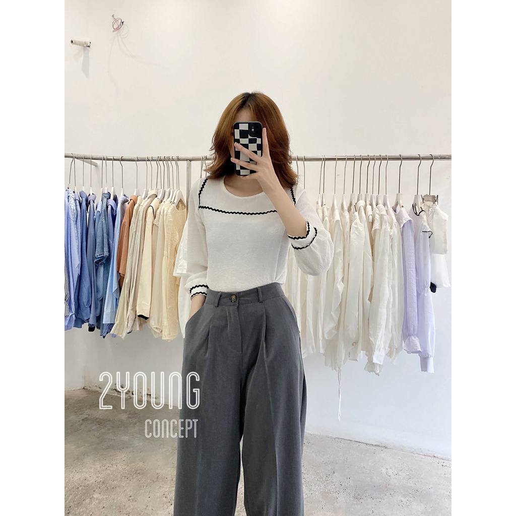 [2YOUNG] [ẢNH THẬT SHOP CHỤP] Áo kiểu tay dài hoạ tiết răng cưa ngang ngực A1011