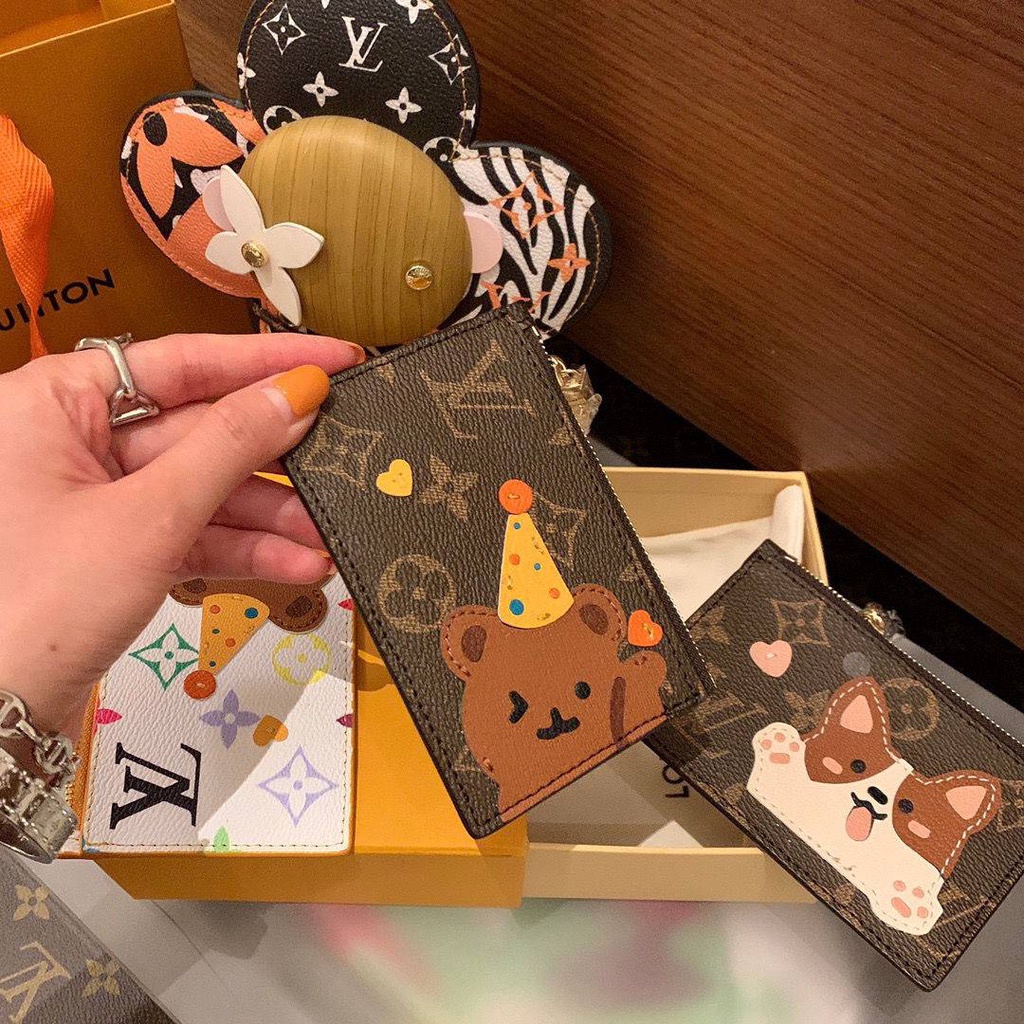 Ví da ngắn đựng thẻ lv có khóa kéo thích hợp cho nữ