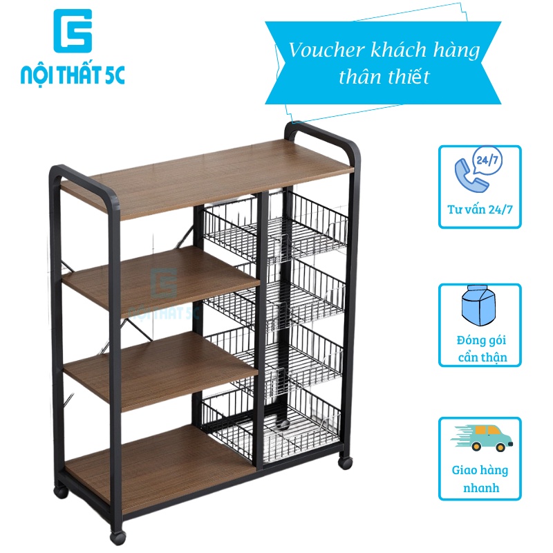 Kệ để lò vi sóng 3,4,5 tầng khung thép sơn tĩnh điện, kệ bếp đa năng chứa gia vị rau củ có bánh xe di chuyển thông minh