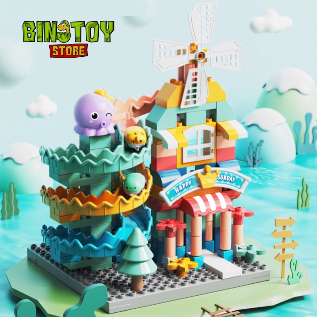 Bộ lego, xếp hình cối xoay gió, chong chóng cao cấp, chính hãng Wangrao, size Duplo, 101 chi tiết BINO 081