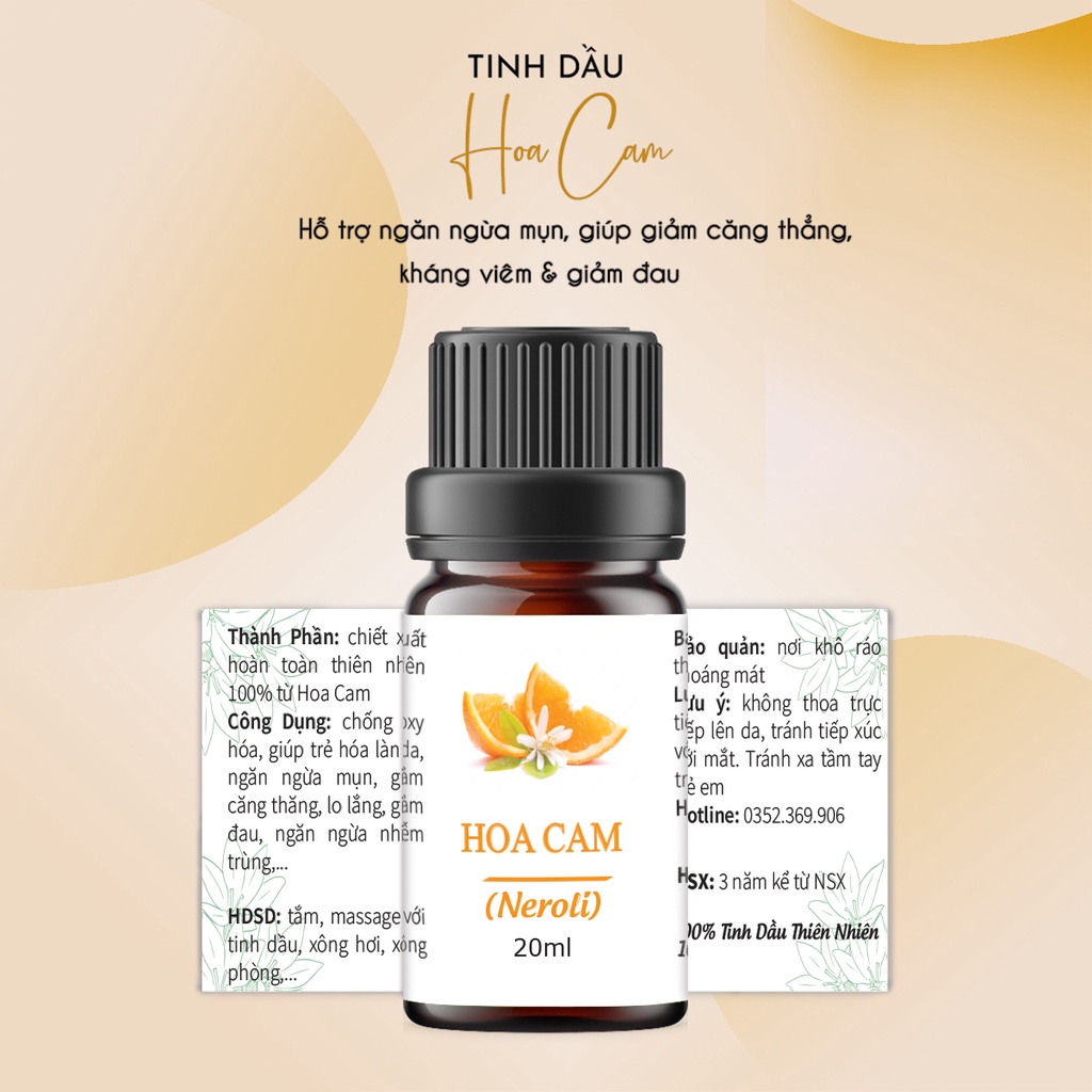 Tinh dầu Hoa Cam 20ml, chống lão hóa, trẻ hóa làn da, hương thơm tự nhiên, thơm phòng, thư giãn.