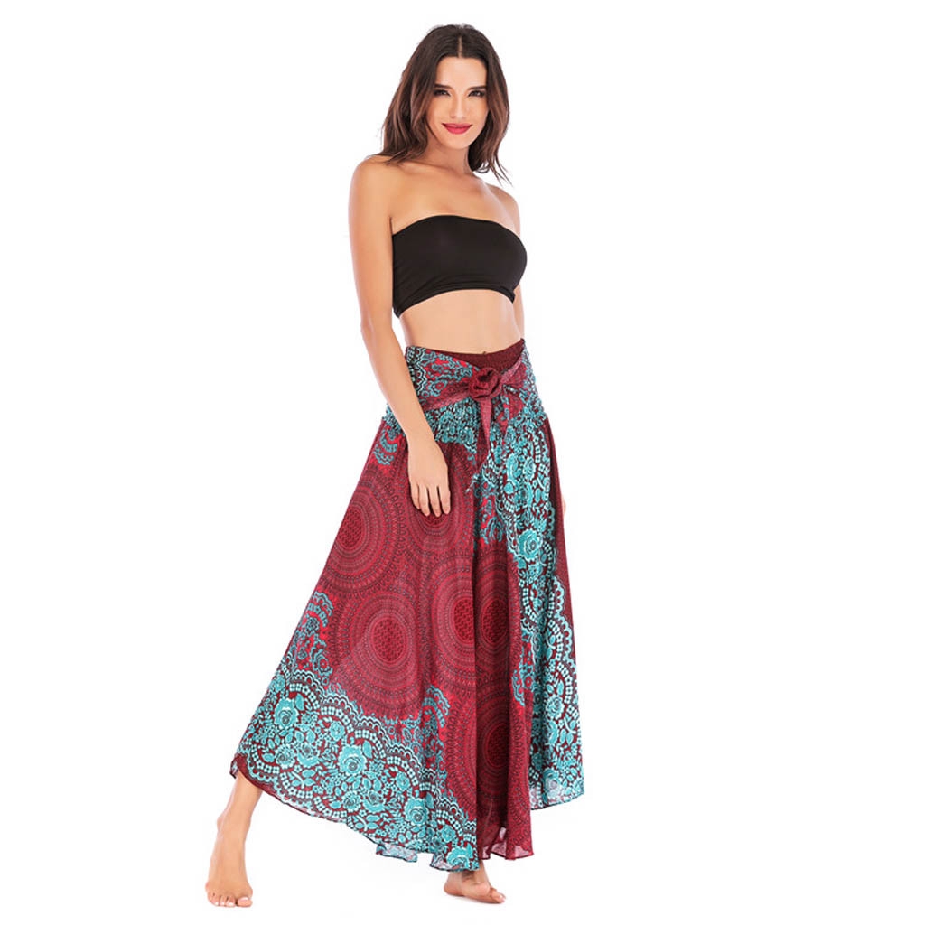 Women Long Hippie Bohemian Gypsy Boho Flowers Elastic Waist Floral Halter Skirt | BigBuy360 - bigbuy360.vn