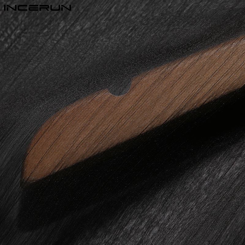 Áo không tay INCERUN màu đen dáng rộng kiểu dáng không đều thoáng khí hợp thời trang cho nam