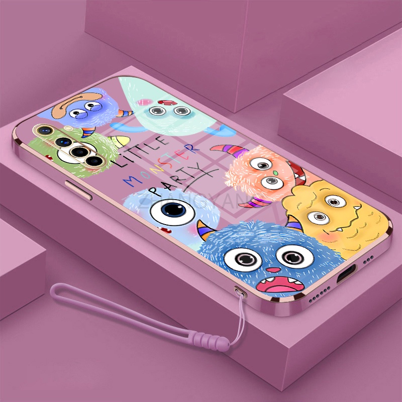 Ốp Điện Thoại silicone TPU Mềm Mạ Điện Họa Tiết Quái Vật Nhỏ Có Dây Đeo Cho Realme 6 Realme 6 pro