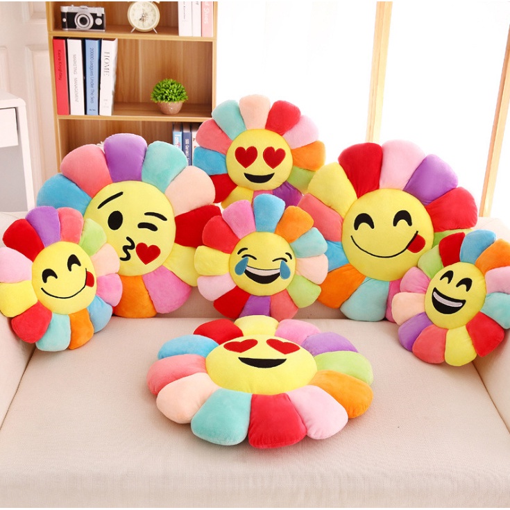 Gối vải bông hình hoa mặt trời văn phòng, tựa lưng cute 36cm máu sắc rực rỡ, an toàn cho trẻ em KN STORE