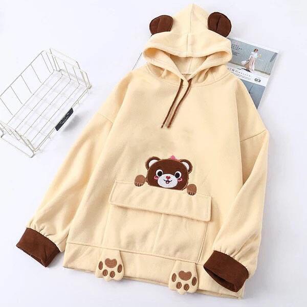 Áo hoodie, áo khoác nam nữ phối nón chú gấu cute nhẹ nhàng chất nỉ bông mềm mại | BigBuy360 - bigbuy360.vn