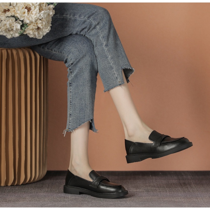 Giày Lười Da Thiết Kế Trẻ Trung Phong Cách Anh Quốc Cho Bạn Gái