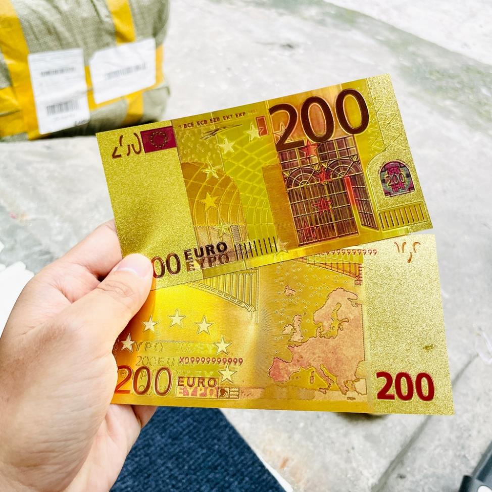 Tờ Tiền Kỉ Niệm 200 EURO Plastic Mạ Vàng Lì Xì Tết May Mắn