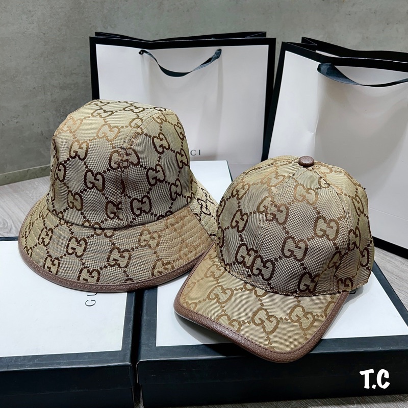 Cặp mũ bucker và lưỡi trai gucci viền da mới 2022