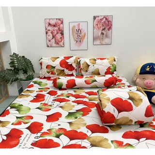 Bộ drap thun hàn quốc LÁ RAU MÁ (ko mền). bộ ga thun 1m6/1m8