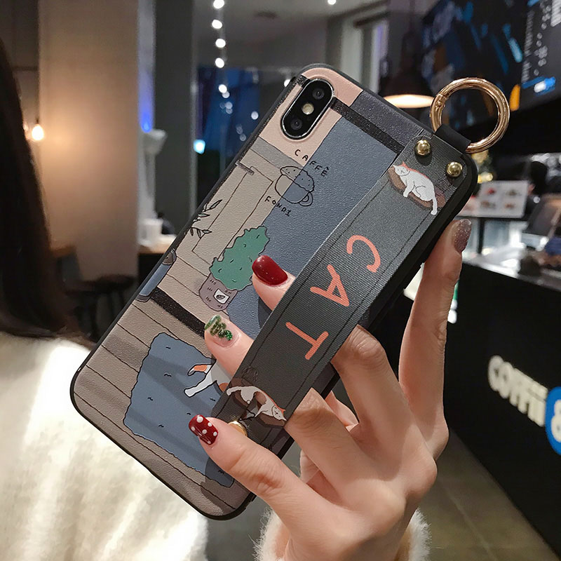 Ốp điện thoại mềm in hình mèo hoạt hình có quai cầm tay cho Samsung S20 Fe S8 S9 S10 Note 8 9 10 Plus 20 Ultra S20Fe