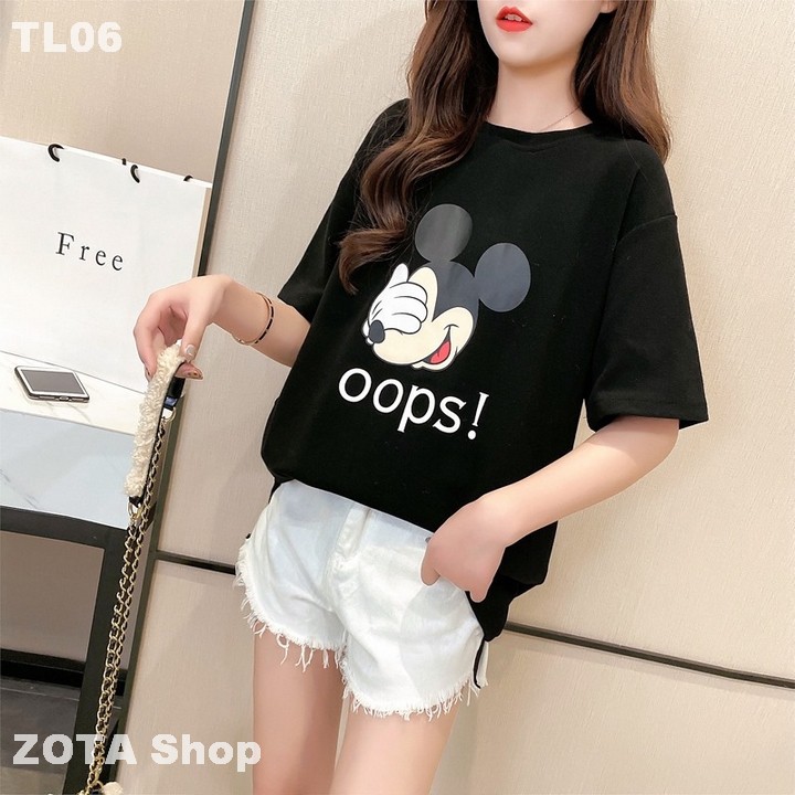 [Mã FASHIONT4WA2 giảm 10K đơn 50K] [Ảnh Thật + Video] Áo thun nữ tay lỡ Áo thun nữ in hình chuột Micky - TL06