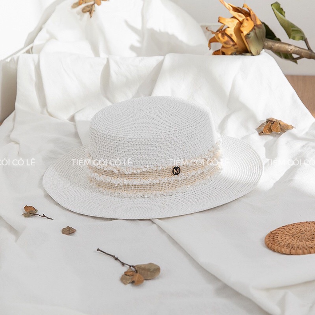 Nón cói gaucho vành 7cm phối đai tua sang chảnh phù hợp đi biển, chụp ảnh - Tiệm Cói Cô Lê