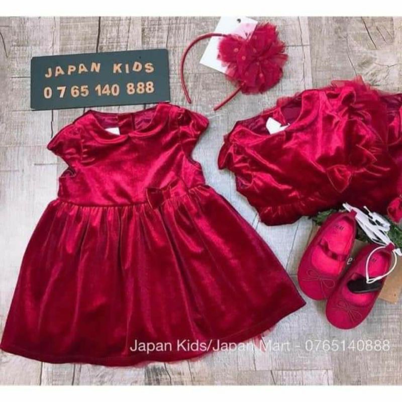 Váy nhung đỏ Hm dư xịn cho bé gái 4/6m