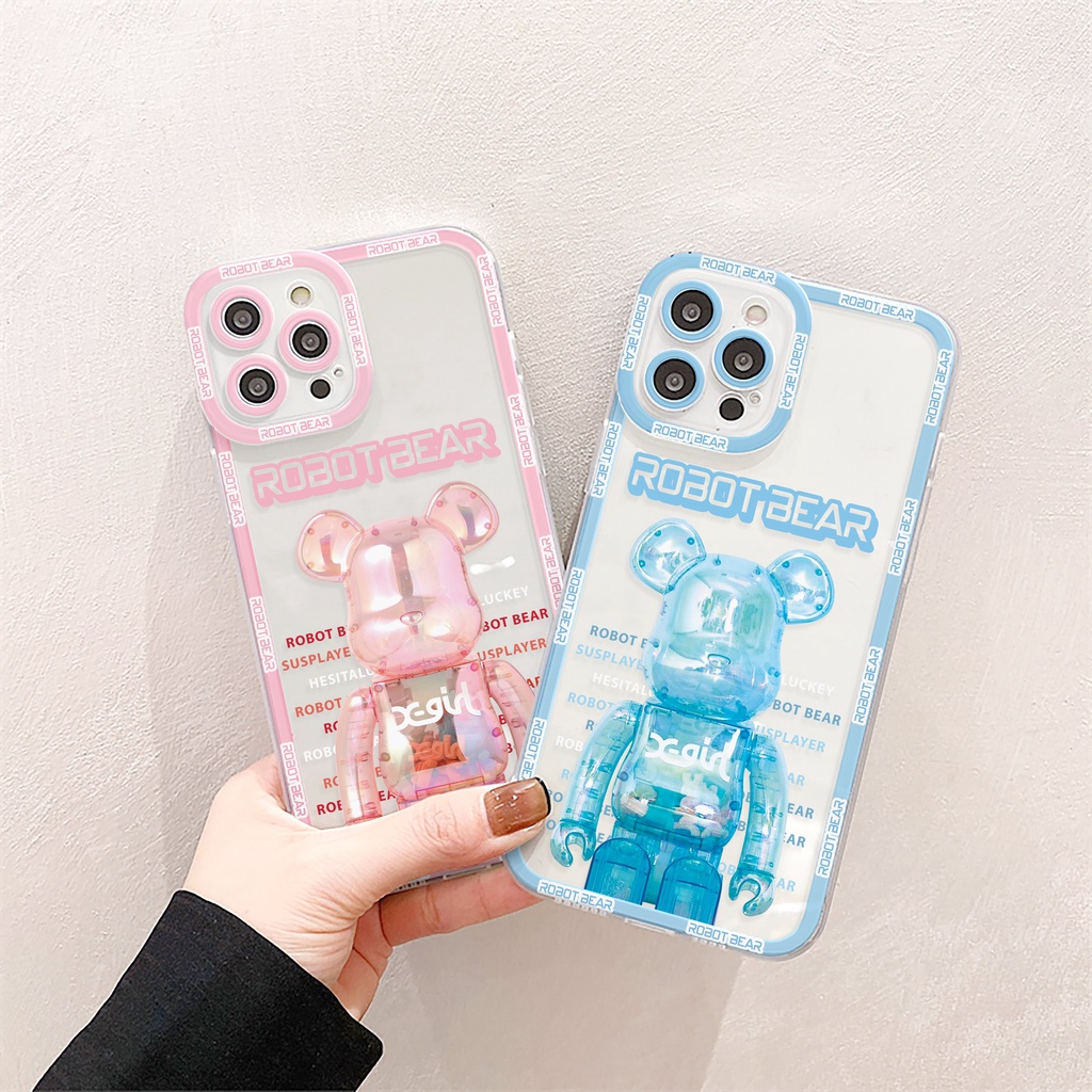 Ốp lưng iphone Robot Bear trong cạnh vuông 6/6plus/6s/6splus/7/7plus/8/8plus/x/xr/xs/11/12/13/pro/max/plus/promax