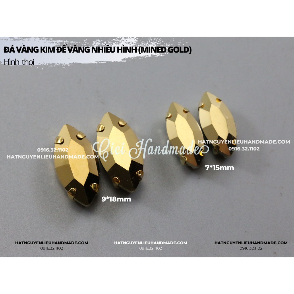 Túi 10 hạt đá vàng kim đế vàng (Mined gold) Cici Handmade nguyên liệu DIY hạt đính kết hạt may đồ cưới con vật 3D