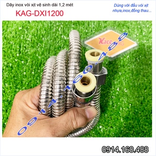 Dây vòi xịt vệ sinh inox dài 1.2m KAG-DXI1200, dây vòi sen dây mềm cấp nước 120cm đầu ren D21 sử dụng bền thay thế 99% c
