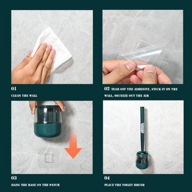 Chổi Cọ bồn cầu có hộp dán tường cao cấp, Cọ bồn cầu silicon thông minh