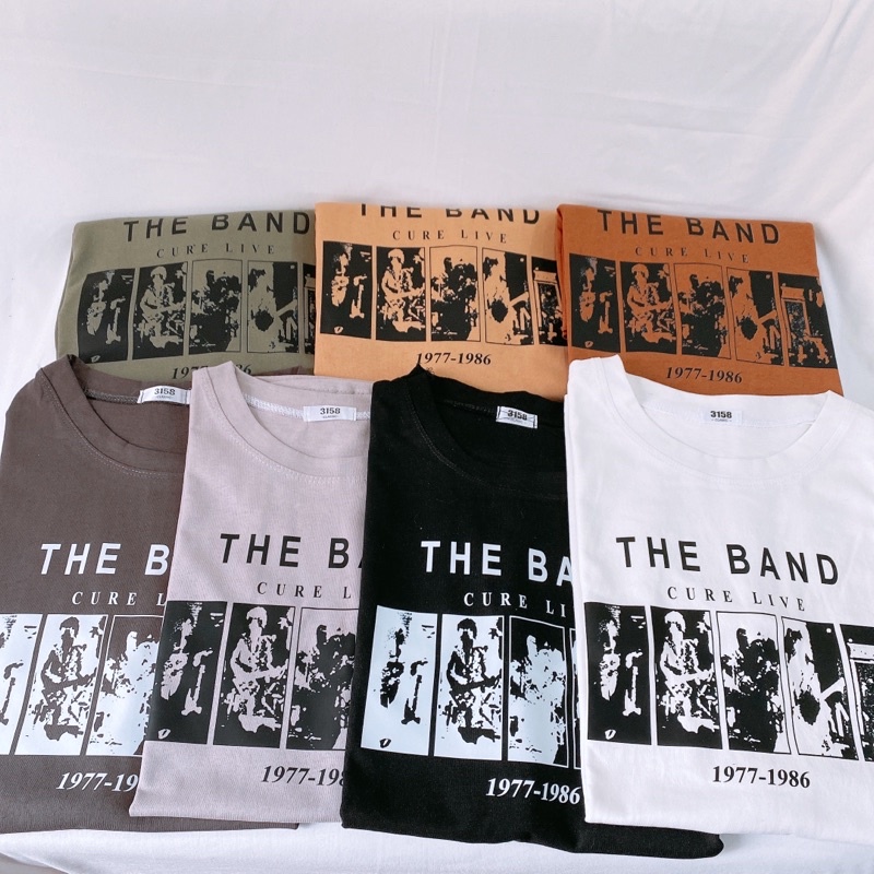 Áo phông 3158 nam nữ tay lỡ, áo thun ovesize form rộng chất cotton khô in chữ THE BAND