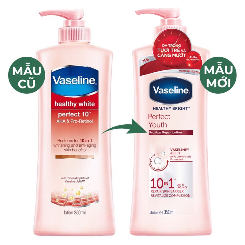 [ TEM NHẬP KHẨU ] Sữa Dưỡng Thể Ngăn Ngừa Lão Hoá Vaseline Healthy Bright Perfect Youth Pro-Age Repair Lotion 350ml Thái