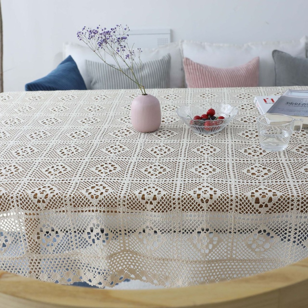 Khăn trải bàn đan len phối ren phong cách retro thiết kế lãng mạn