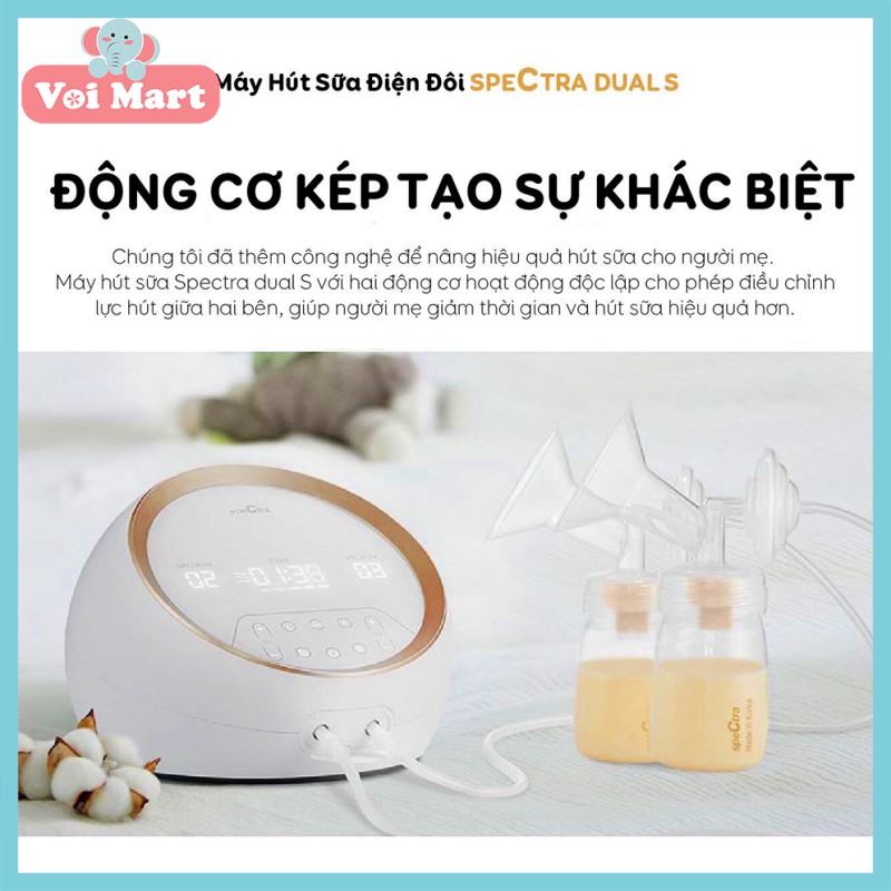 CHÍNH HÃNG MÁY HÚT SỮA SPECTRA DUALS TẶNG MÁY HÂM 2 BÌNH VÀ ÁO HÚT SỮA