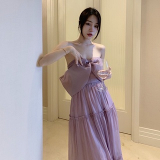 Đầm maxi ren trễ vai nơ koreastyle