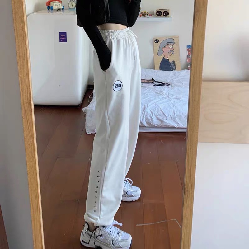 Quần jogger nữ Quảng Châu bo gấu cao cấp, quần bom ống rộng nữ ulzzang nỉ thun dáng xuông