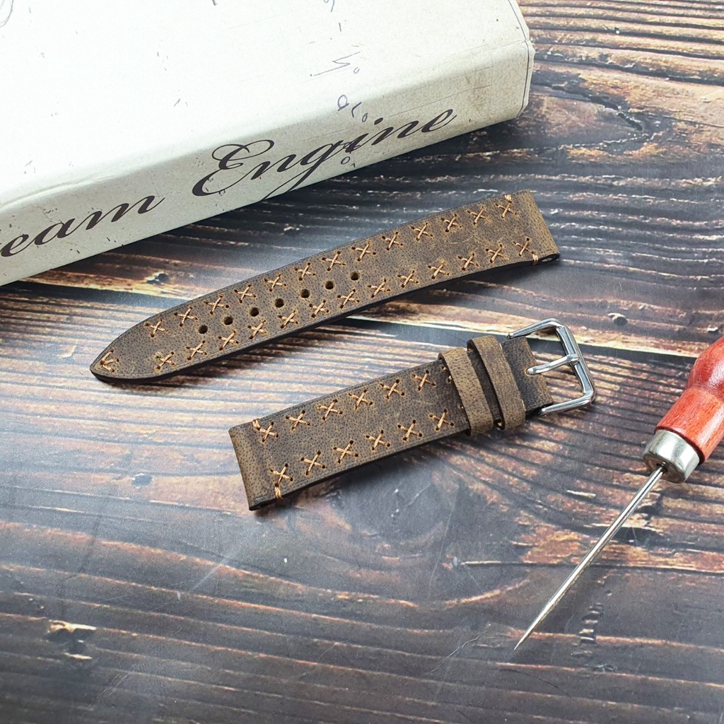 Dây đồng hồ thủ công da bò sáp AL117VB   Size 20/Size 22 - 100% da bò thật, BH 3 năm