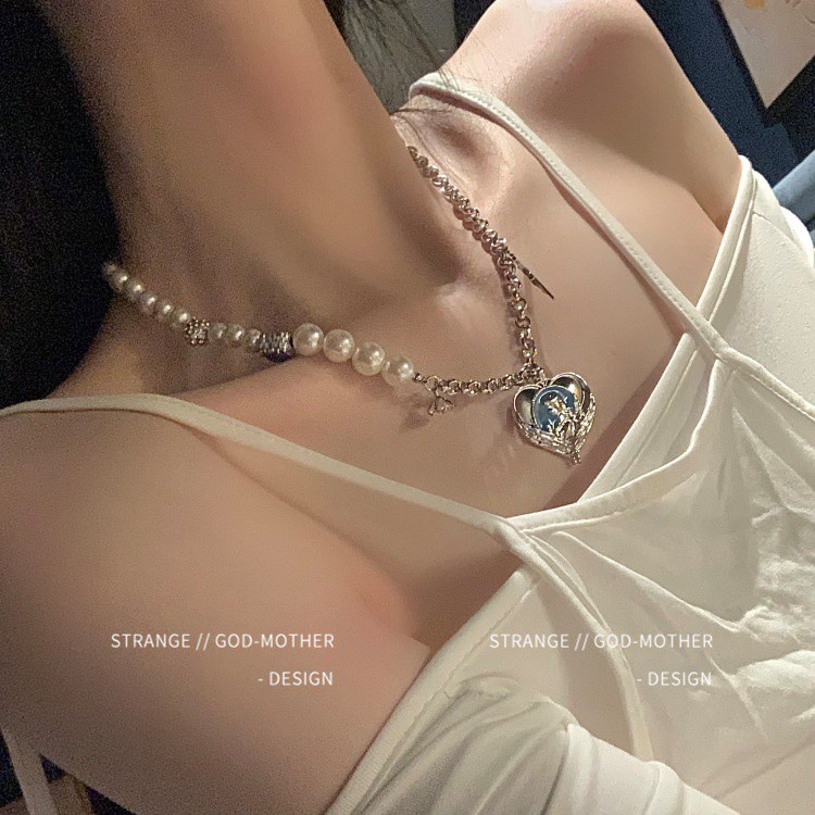 Dây Chuyền Ngọc Trai Mặt Trái Tim 191065Dây Chuyền Chuỗi Xích Phong Cách Hip Hop Hàn Quốc Dễ Phối Đồ