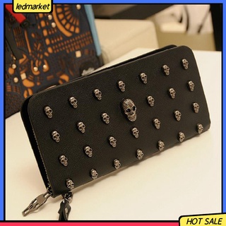 (Ledmarket) Ví da dáng dài trang trí đầu lâu phong cách cổ điển