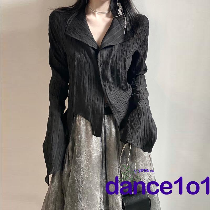 ✭VQ♔Women Trendy Solid Color Lapel Long Sleeve Button-Down Blouse