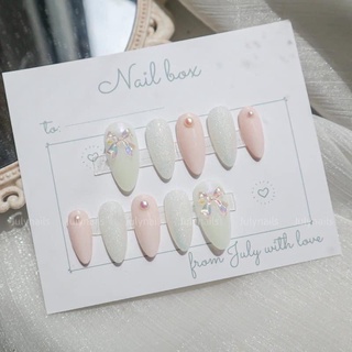 Nail box hồng phấn ngọc trai nơ