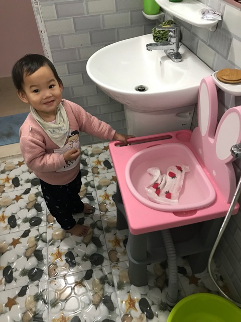 Bồn rửa mặt SKIDS mini cho bé có van, ống xả nước