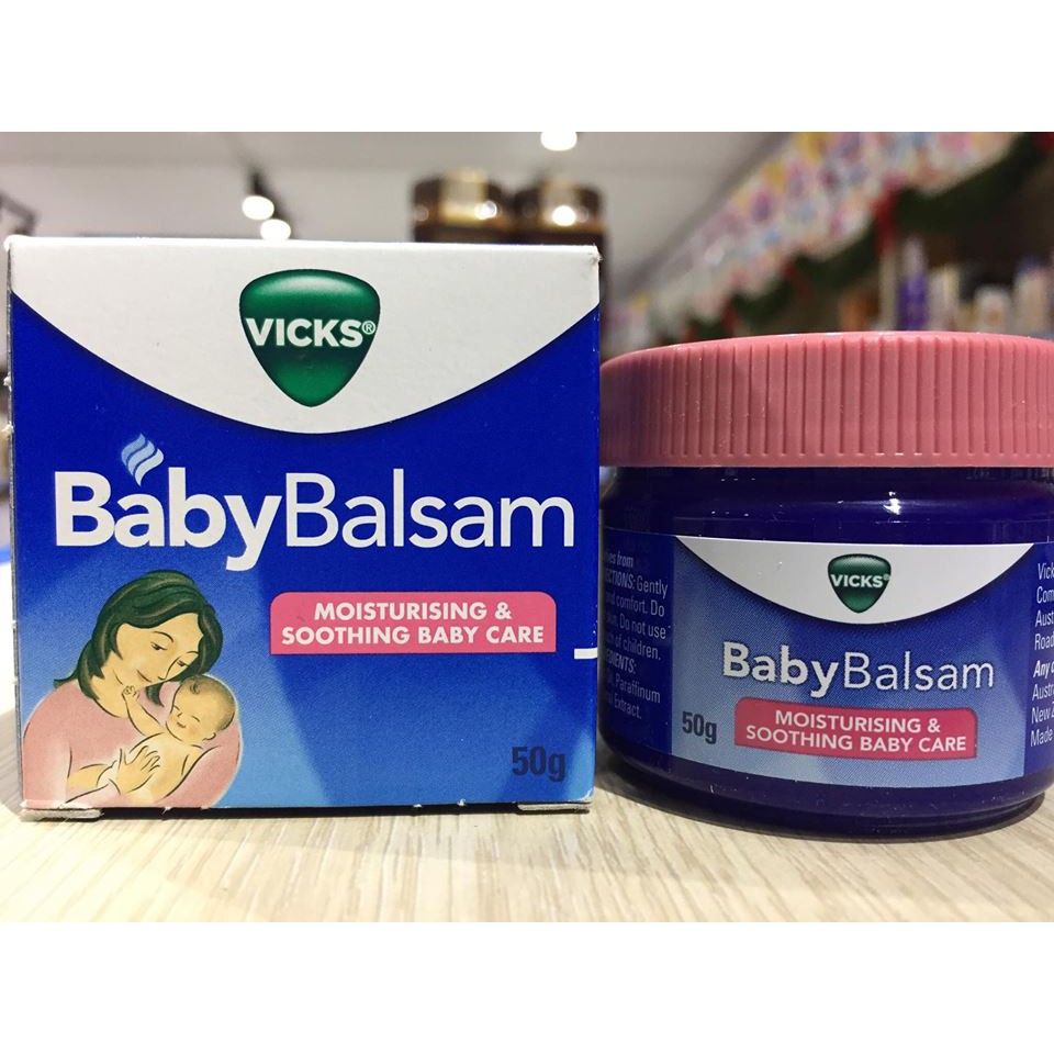 Dầu Vick Baby Balsam 50g Úc, Bôi Ấm Ngực Chống Cảm, Ho, Ngạt Mũi Cho Bé