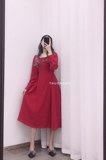 Đầm bầu Bé Dáng Suông Tay Bồng Buộc Nơ eo siêu xinh