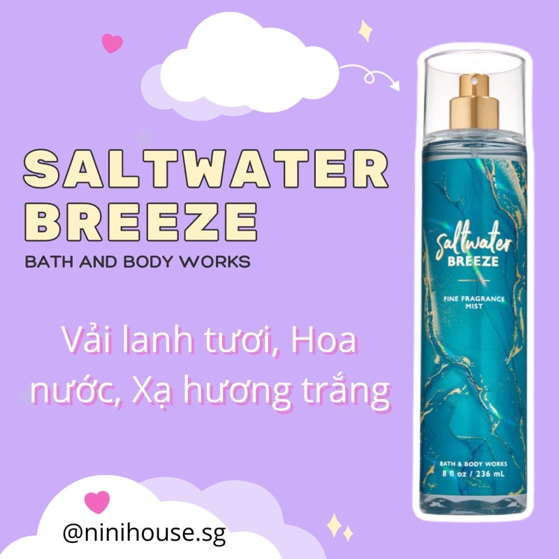 Xịt thơm body mist Bath and Body Works mùi SALTWATER BREEZE