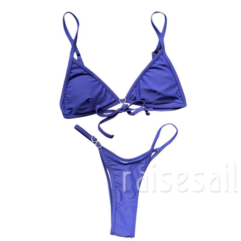 Rs Bộ Đồ Bơi Bikini Hai Dây Màu Trơn Có Thể Điều Chỉnh Dành Cho Nữ