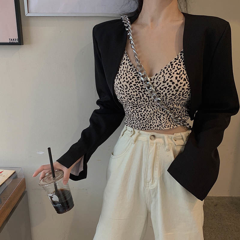 Áo Lửng Hai Dây Hở Lưng In Họa Tiết Da Báo Cá Tính