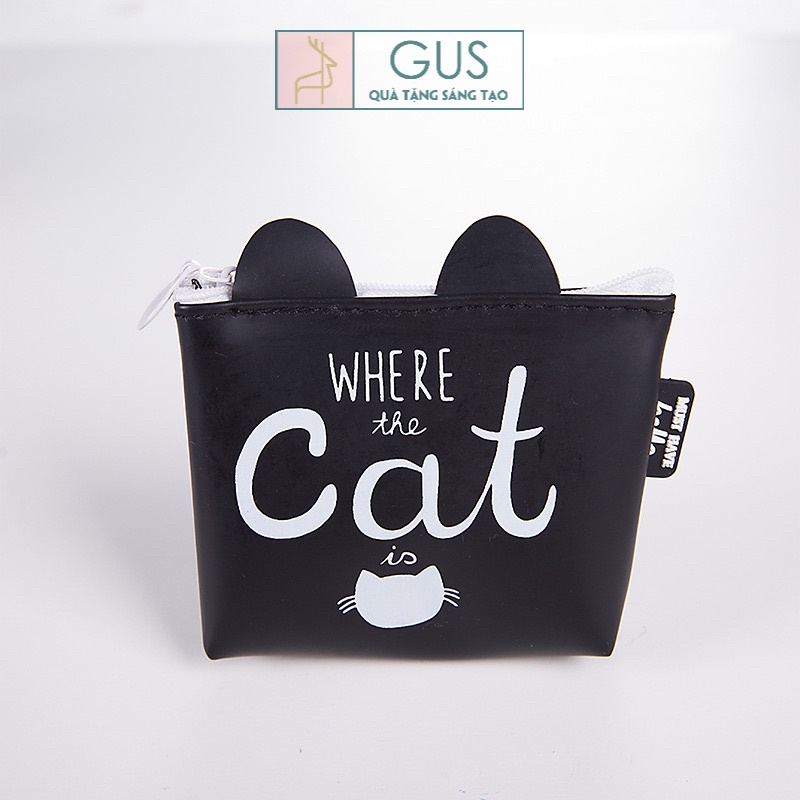 Ví mini bóp mini chất liệu silicon họa tiết mèo đen Gusshop