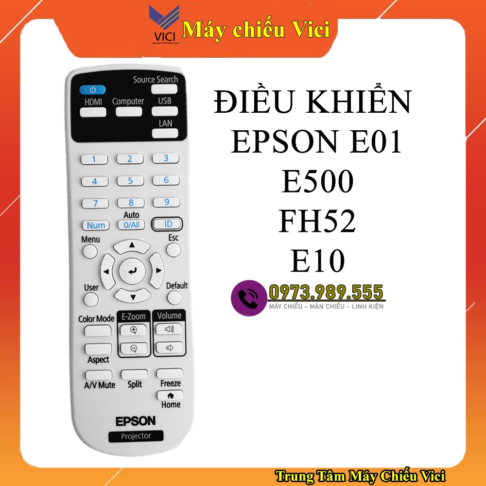 Điều Khiển Từ Xa Máy Chiếu Epson EB 01, E500, E10, FH52, EB X51 và Nhiều Mã Máy Chiếu Epson Đời Mới. Máy Chiếu Vici