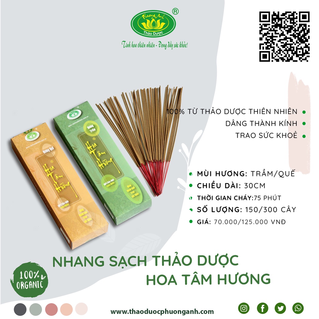 Nhang Sạch Thảo Dược Hoa Tâm Hương 30cm hương Trầm/Quế